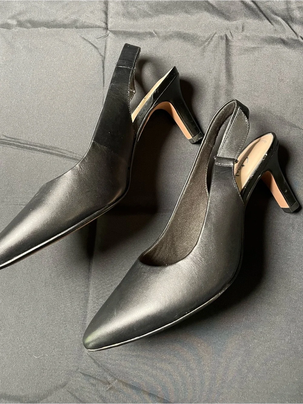 Clarks Black Pointed-Toe Slingback Kitten Heels